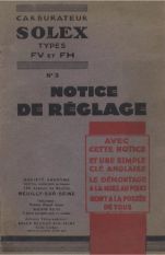 Notice Solex N°3 Types FV et FH